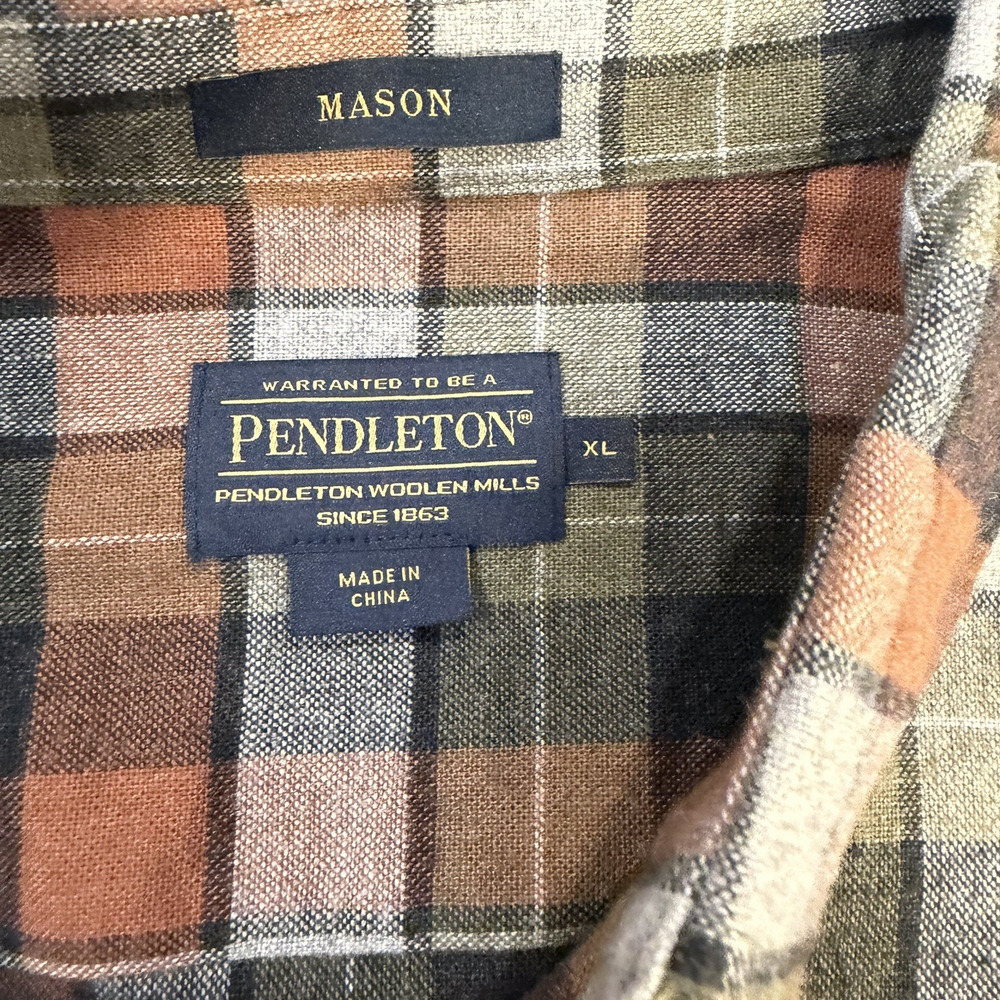 NWT Pendleton Mason Flannel Button Down Mens Sz XL Grey Plaid Long Sleeve - Picture 3 of 6